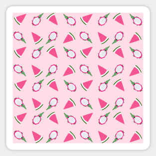 Summer Pink Watermelon and Dragon Fruits Pattern Sticker